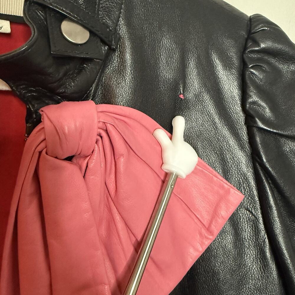 Gucci Black Leather Bomber Jacket Pink Bow Front Size 40 (4 US) - Picture 9 of 15